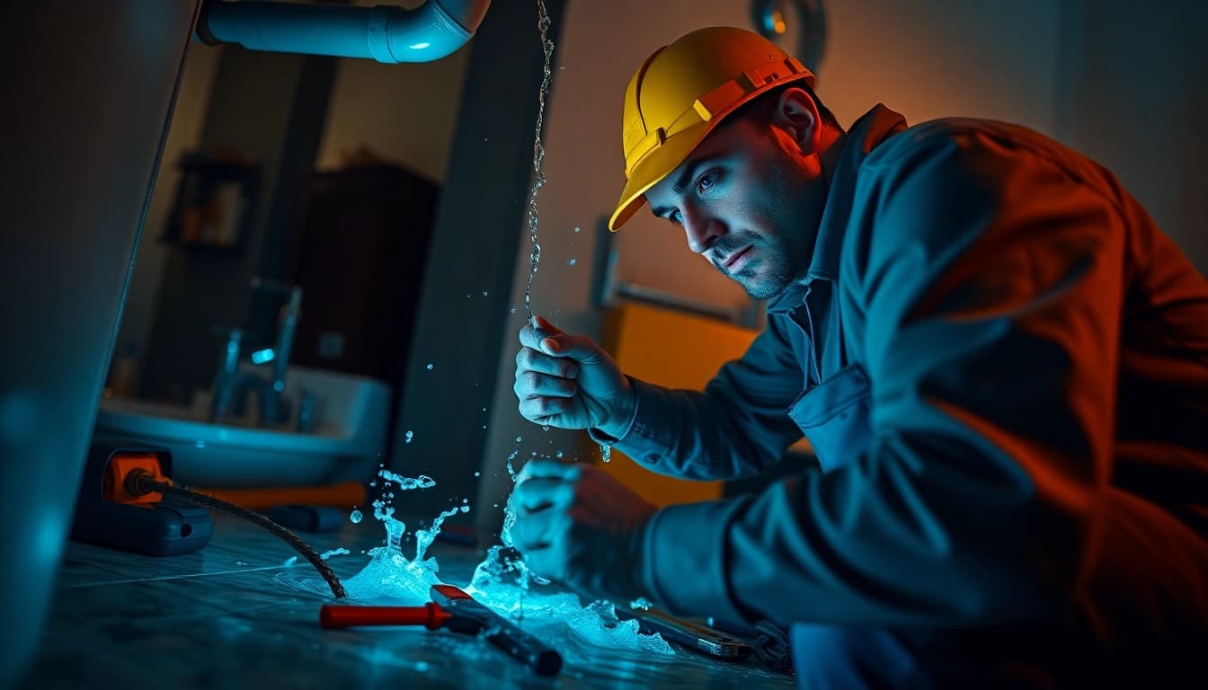 Emergency plumbers on holidays or weekends, fixing a burst pipe in NYC.