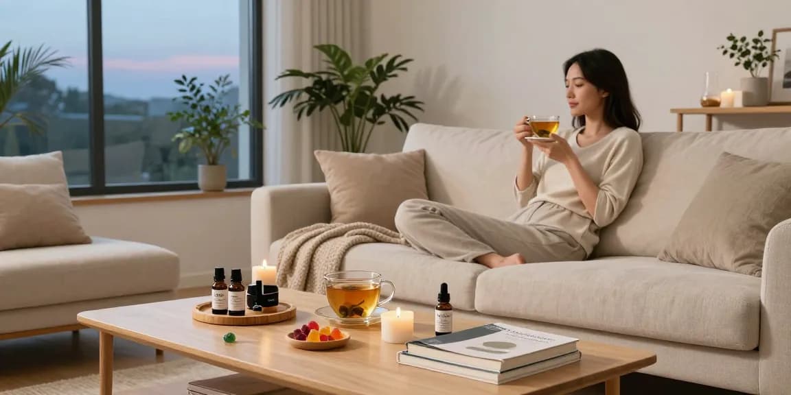 cbd edibles uk gummies and herbal tea forming a natural wellness evening routine