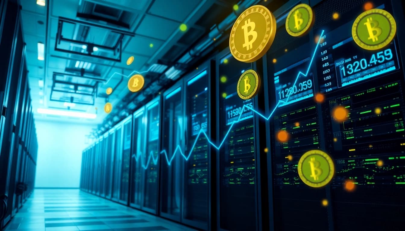 Visual representation of dogecoin cloud mining showcasing a modern data center.