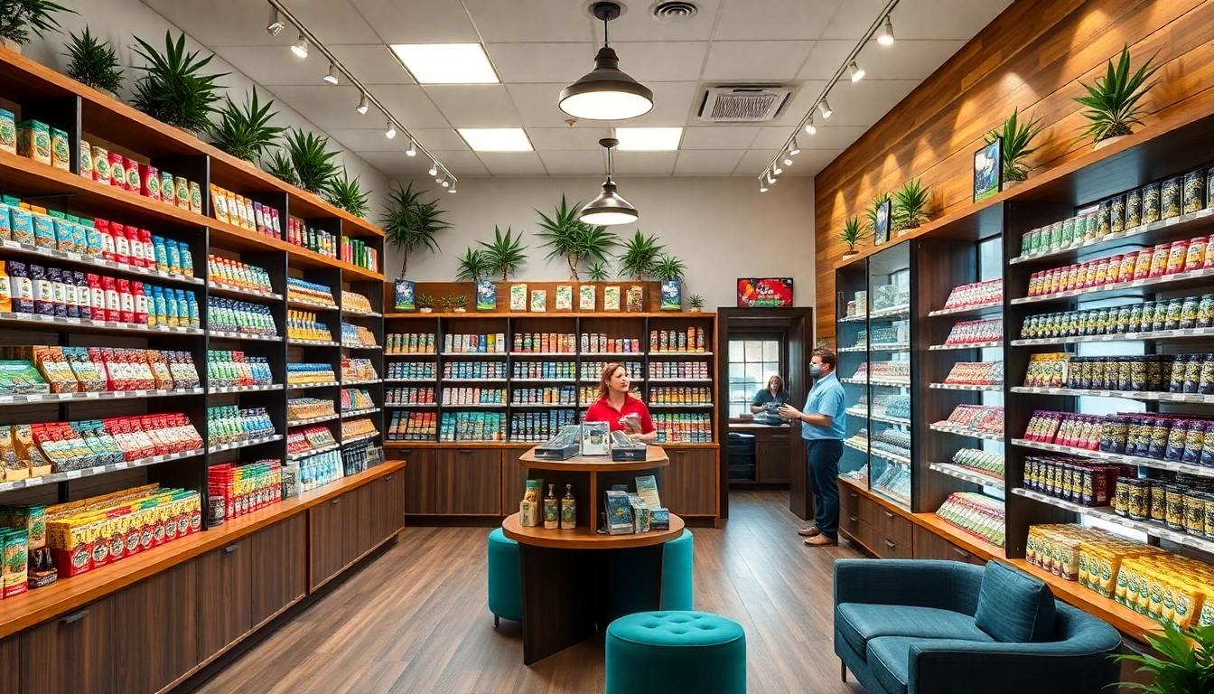 Buy weed with ease at a vibrant cannabis dispensary showcasing colorful edibles.