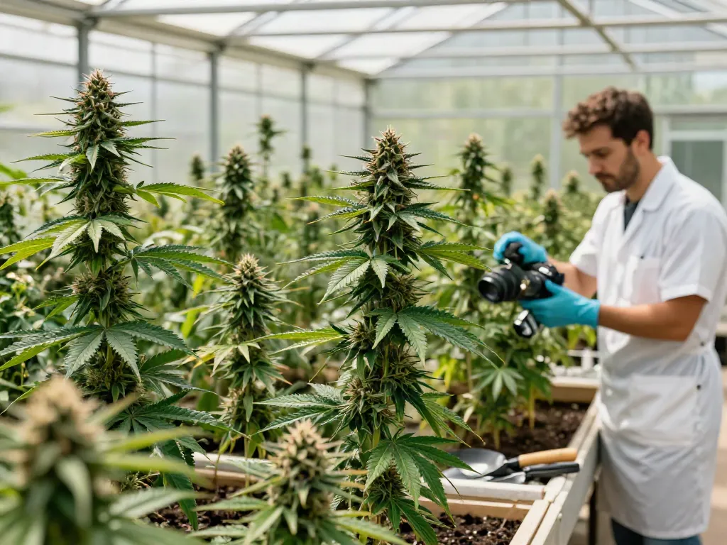 Triploid cannabis seeds in a thriving greenhouse, showcasing diverse plant growth.