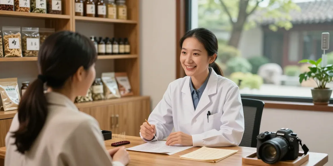 Consultation at 수원한의원 with herbal remedies and practitioner addressing patient.