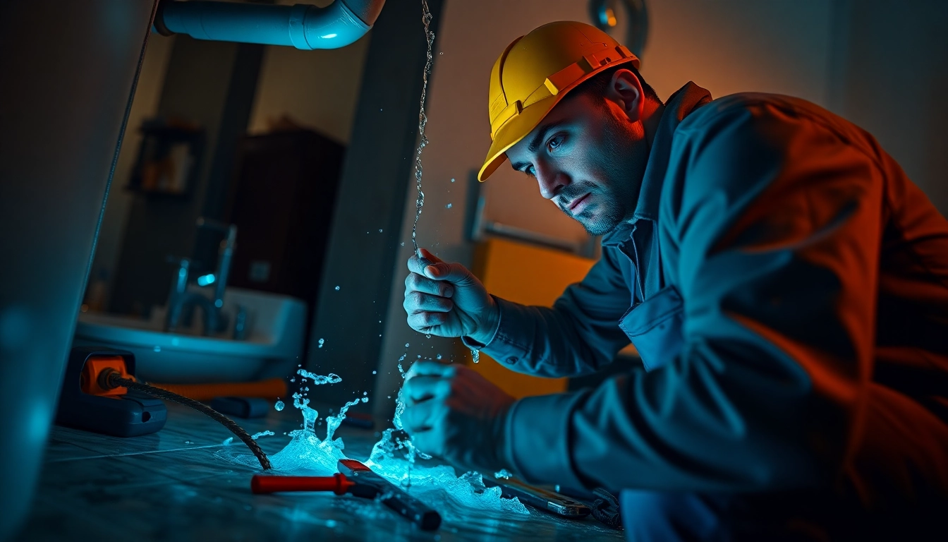 Emergency plumbers on holidays or weekends, fixing a burst pipe in NYC.