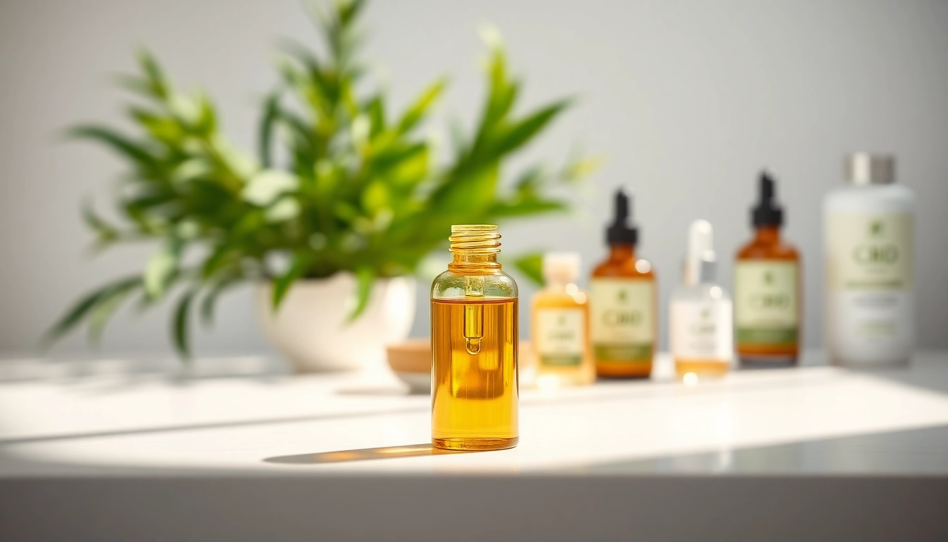 Apply CBD oil for skin benefits using natural skincare products on a minimalist countertop.
