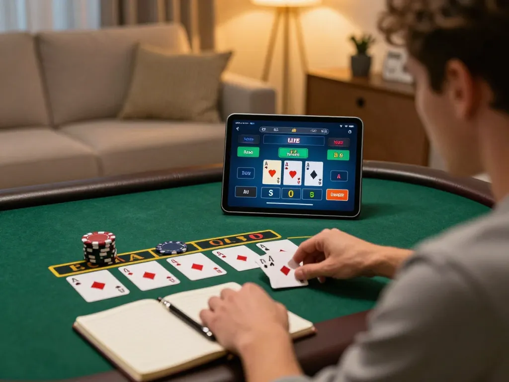 Player enjoys a blackjack game on BJ88 tablet screen, illustrating dynamic online casino experience