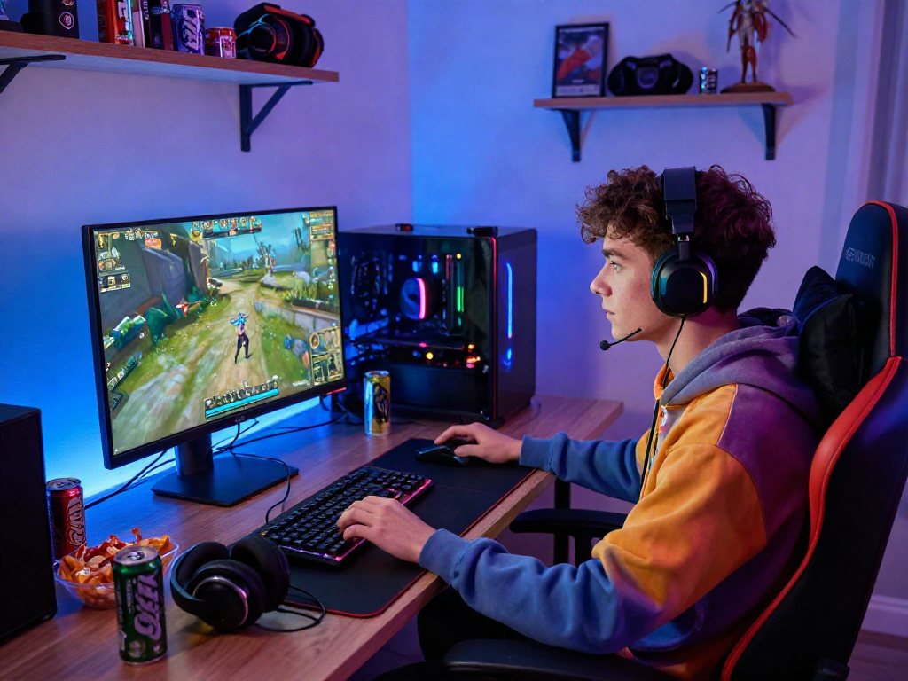 Gamer enjoying rokok88 experience with vibrant setup and RGB lights