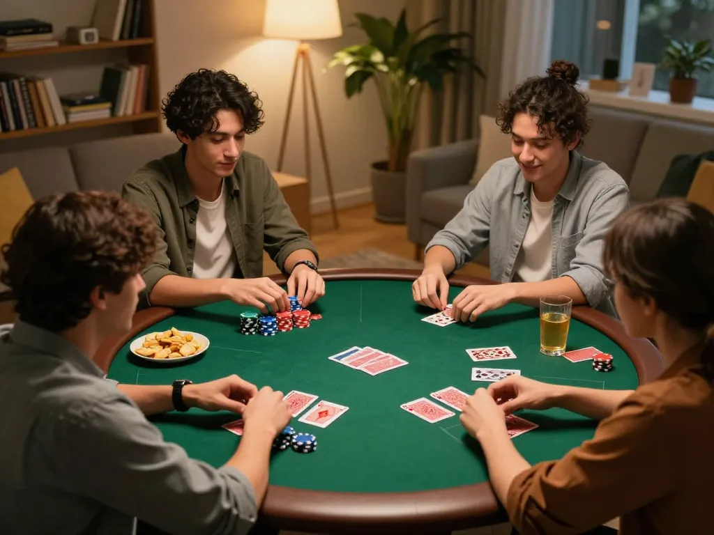 Group of friends playing poker at home showcasing gg88 com gaming fun and excitement