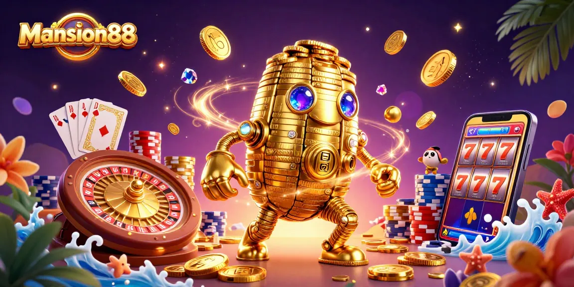 Mansion88 offers a vibrant gaming experience featuring golden golems and dynamic casino elements!