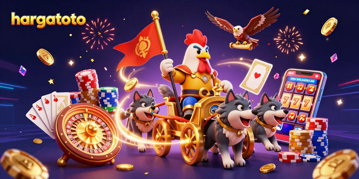 Win big with hargatoto's thrilling 3D cartoon casino gaming scene full of characters and action.
