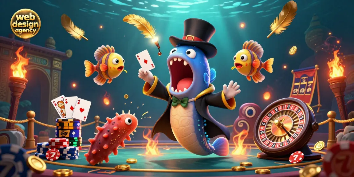 Engaging scene of a creative web design agency showcasing gambling elements with animated characters.