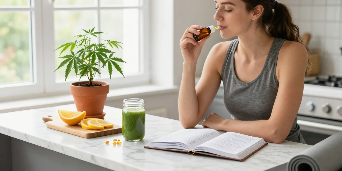 Ministry of Cannabis CBD oil being taken during a morning wellness routine, showcasing natural wellness elements.