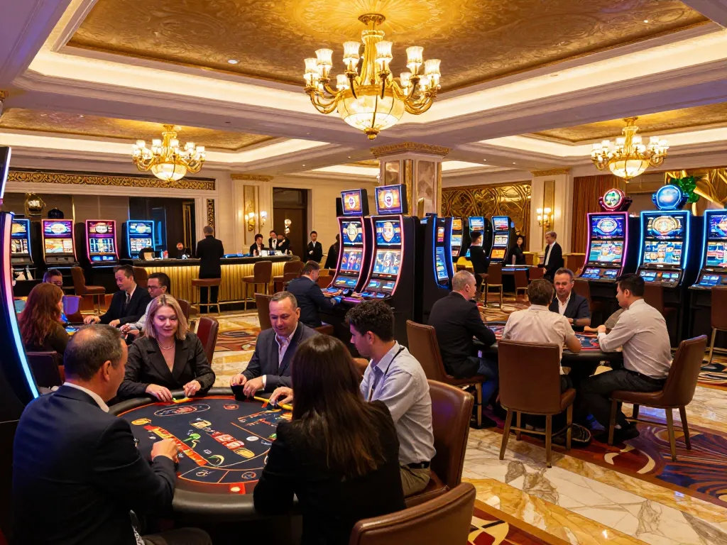 Players engaging with 99win casino games in a luxurious environment of excitement and fun.