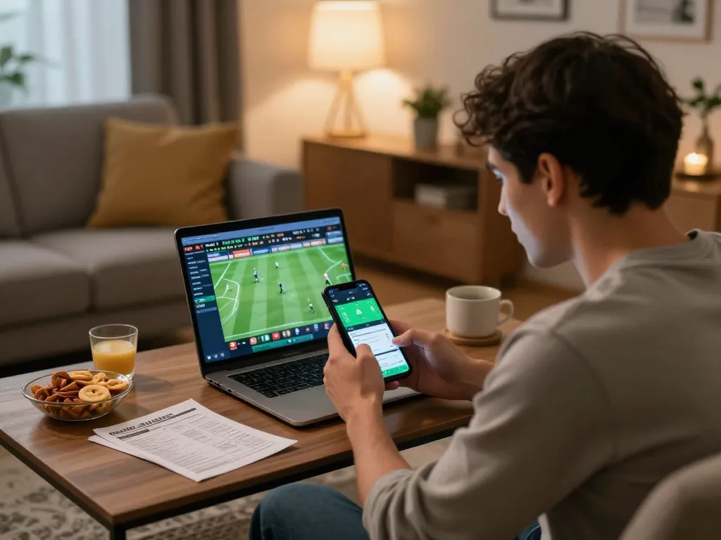 Engage with Link Alternatif for betting in a stylish home setup with multiple devices.
