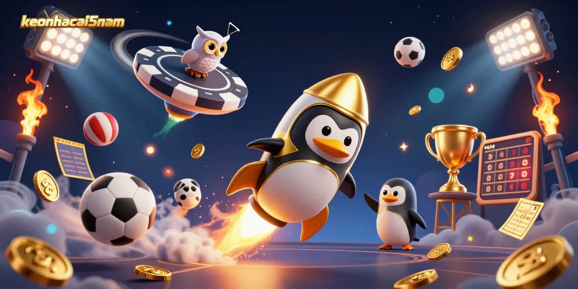 Experience keonhacai5nam through a vibrant casino illustration with sports elements and exciting energy.