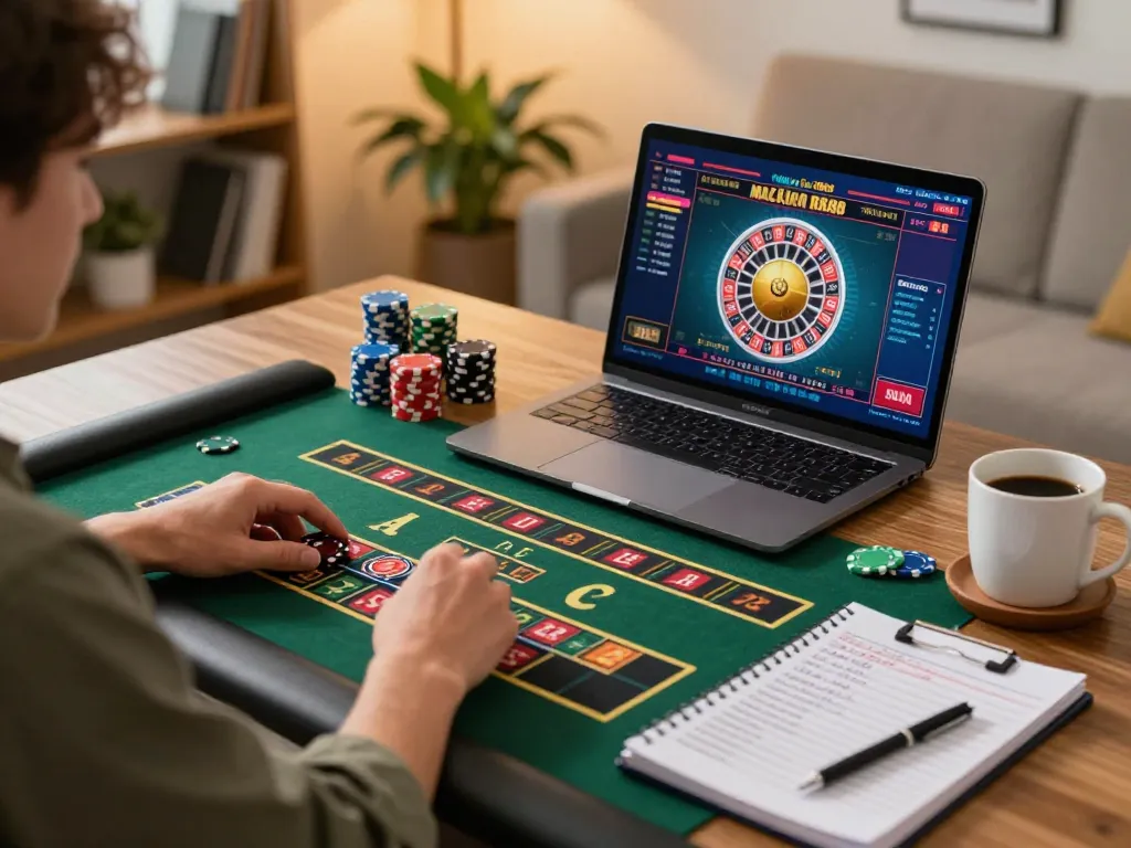 Experience thrilling roulette gameplay at Nhà Cái RR88 on a laptop, showcasing strategic betting in a cozy atmosphere.