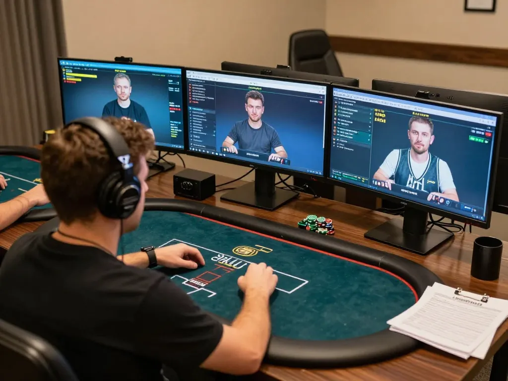 Player strategizing online poker at their setup, showcasing xx888 gaming environment for enthusiasts
