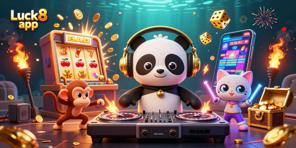 Experience the excitement of the Luck8 app with this dynamic casino-themed illustration.