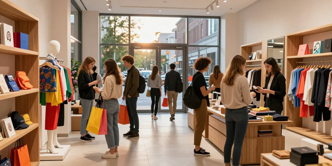 Dynamic urban shopping scene with stylish shoppers at boutique, engaging with staff and browsing products, showcasing a lively experience for https://forumup.org/shop/search.php?ca_id=&addr1=&addr2=&a