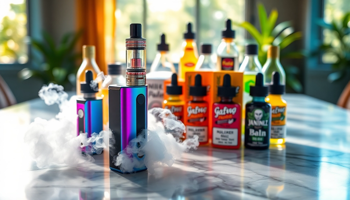 Vibrant display of Vape & E-Liquids showcasing a variety of colorful devices and bottles.