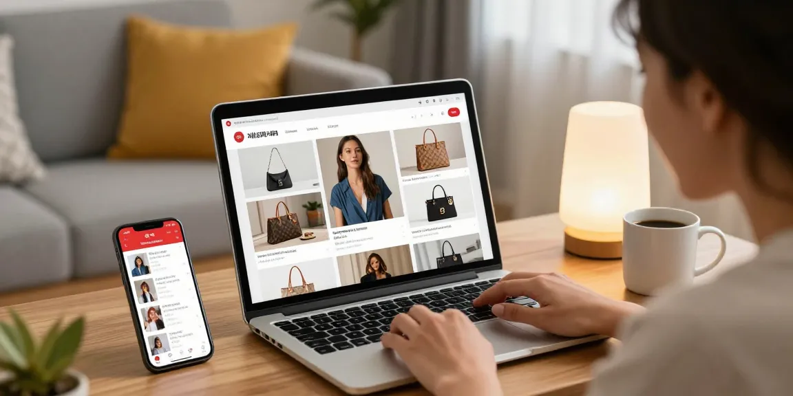Engaged shopper exploring 레플리카 products on a cozy digital storefront, showcasing vibrant e-commerce ambiance.