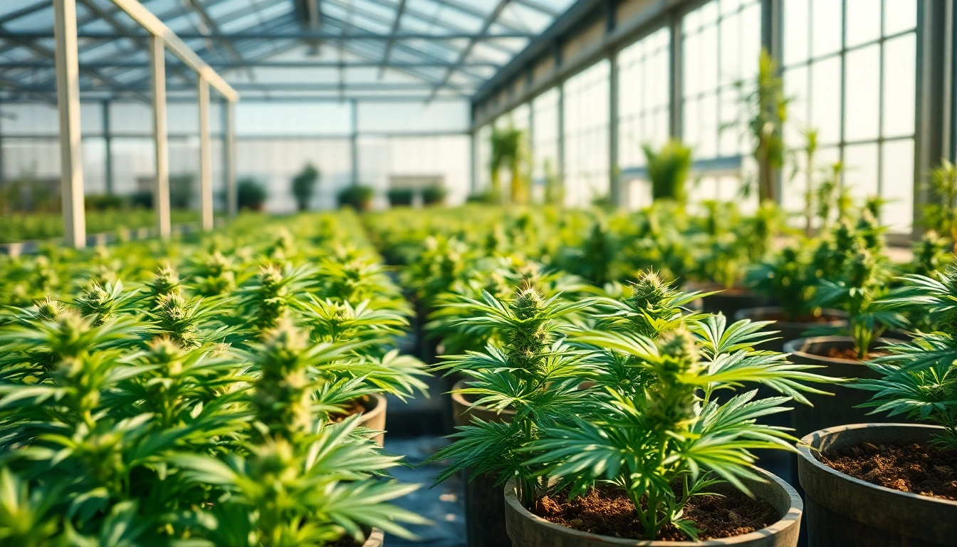 Find where to buy weed plants in a lush greenhouse, highlighting vibrant greenery.