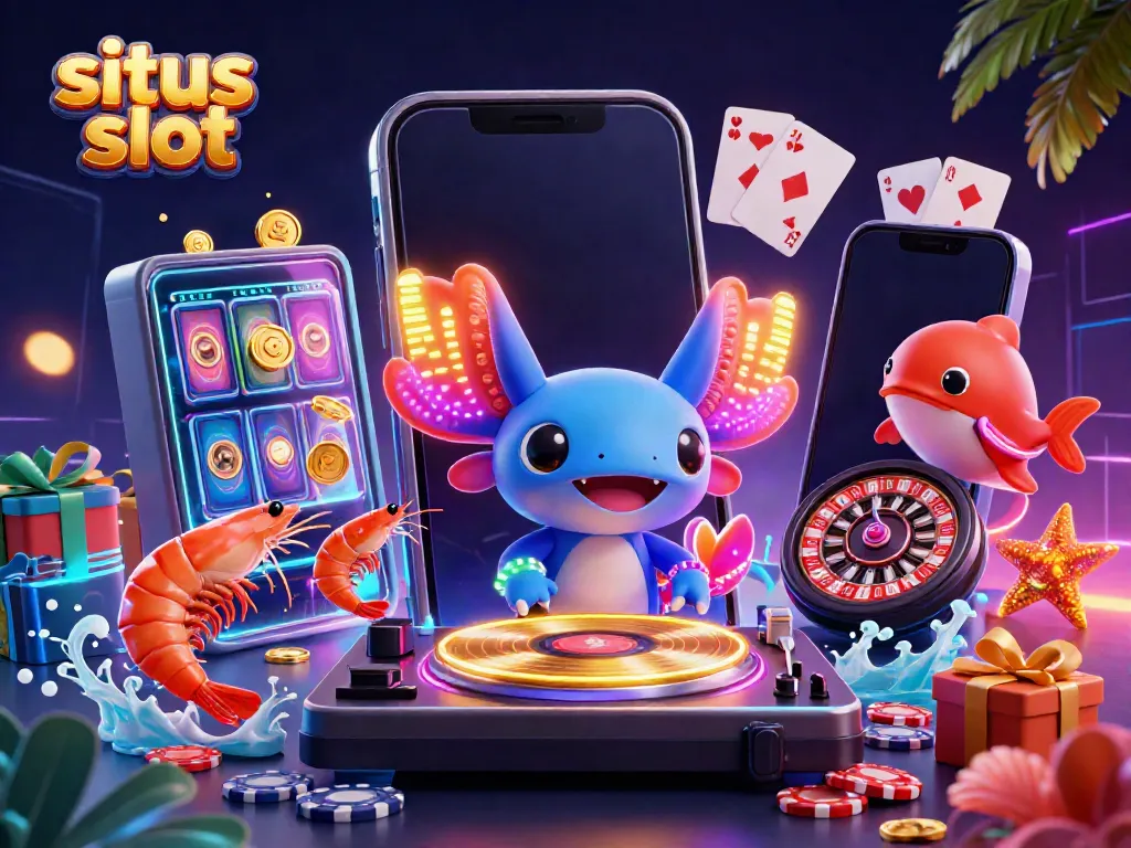 Memenangkan permainan situs slot dengan DJ axolotl 3D dan suasana kasino bawah laut yang ceria