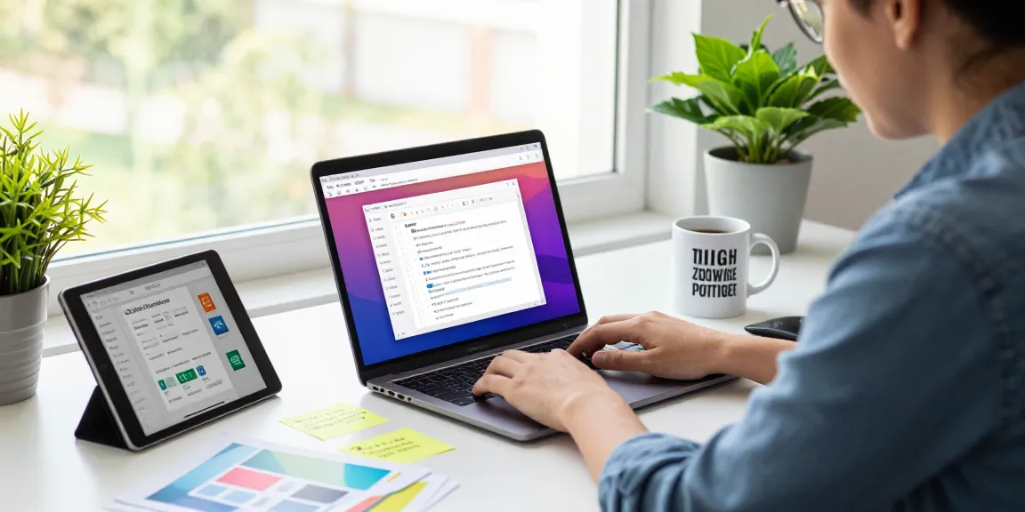 Download WPS Office software on a modern workspace with laptop and tablet.