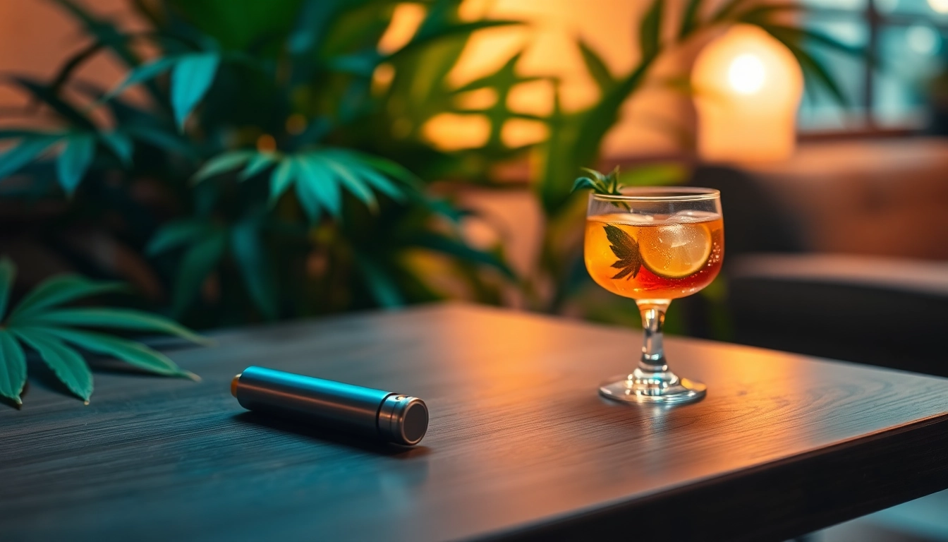 Experience Cannabis Vape with an elegant pen and lush greenery, enhancing relaxation.
