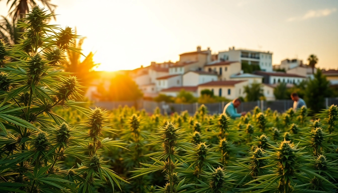 Illustration of cannabis legal espagne showing private cultivation in a scenic Spanish garden.