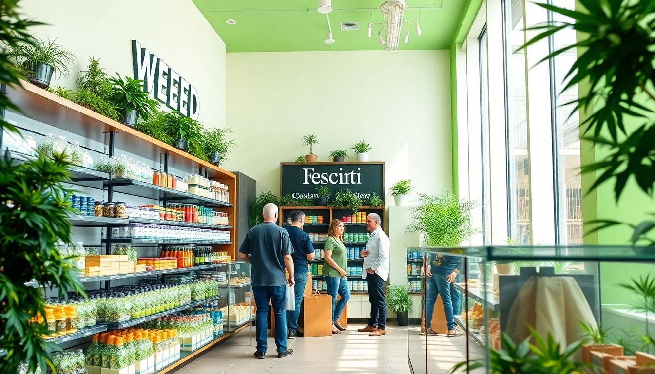 Engaging Weed Store storefront showcasing cannabis products in a welcoming atmosphere.