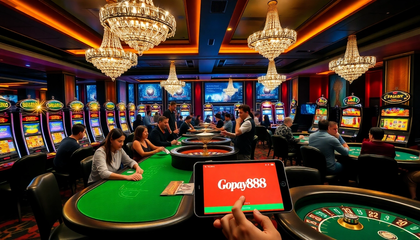 Experience the thrill of Gopay88 gaming with vibrant casino visuals and engaged players.