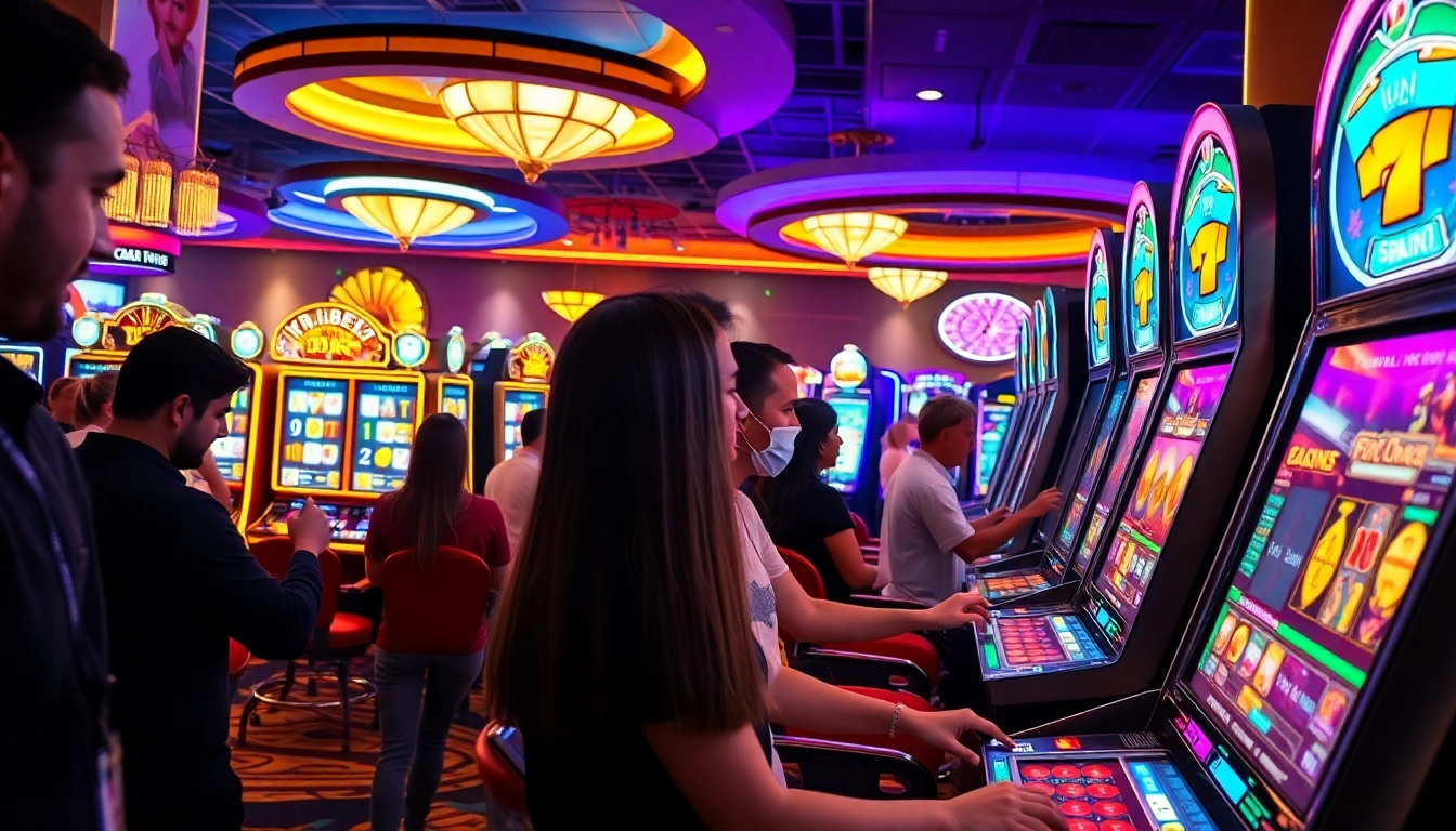 Experience the excitement of idn slot gaming with colorful machines in a lively casino.