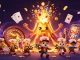 Experience the thrill of gaming at Sunwin with golden treasures erupting from a volcano in this animated scene.