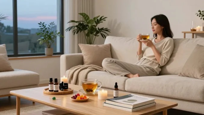 cbd edibles uk gummies and herbal tea forming a natural wellness evening routine
