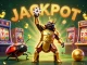 Spin the winning slots with situs gacor as the cartoon beetle lifts the jackpot poker chip in a vibrant casino