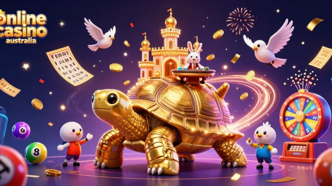 Engage with an exhilarating scene at an online casino Australia animation, featuring vibrant characters and celebratory elements.