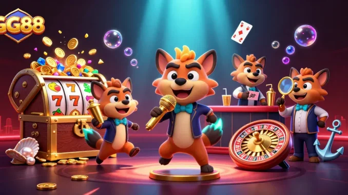 GG88 hyenas host a vibrant casino scene with games and laughter in 2026.