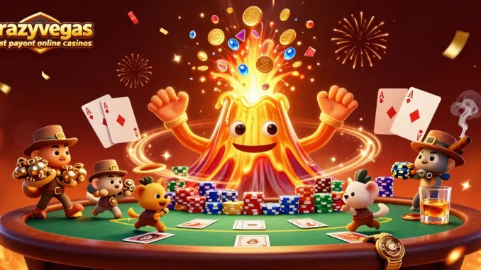 Experience the excitement at crazyvegas best payout online casinos with vibrant treasures and poker elements.