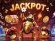 Experience the thrill of Situs BMW777 with cartoon beetles celebrating a jackpot amidst crypto elements.